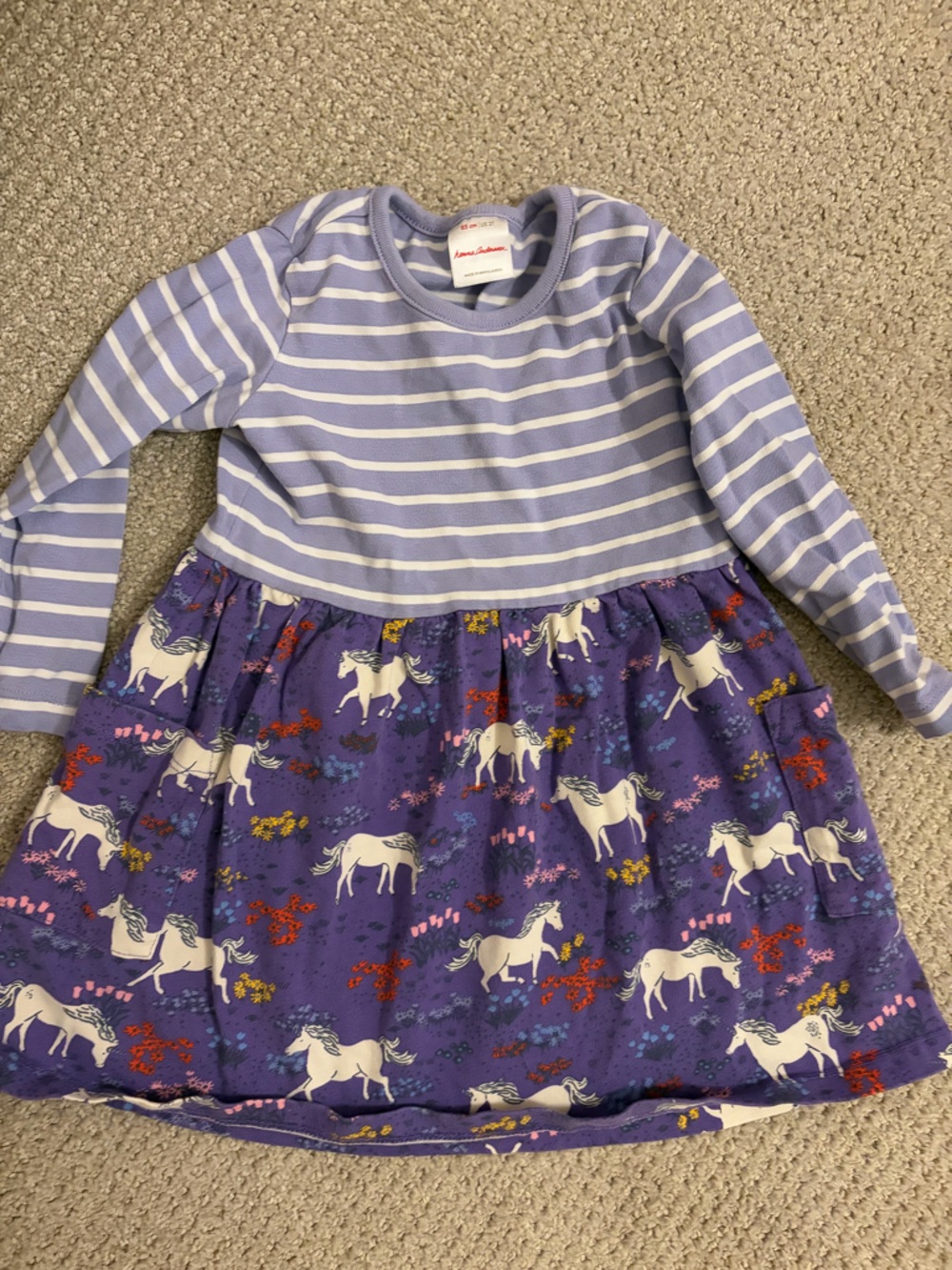 Hanna Andersson Purple Striped Top Unicorn Print Skirt Dress